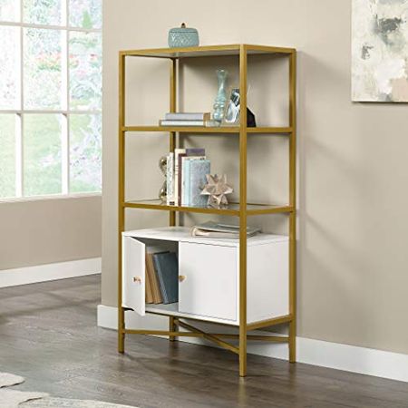 Sauder Harper Heights Bookcase with Doors, L: 27.56" x W: 13.78" x H: 51.58", White Finish