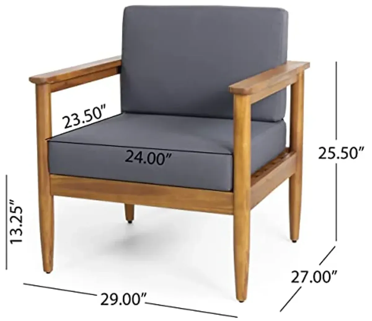 Christopher Knight Home Eudora Outdoor Acacia Wood Club Chair (Set of 2), Teak and Dark Gray