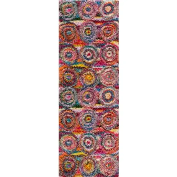 nuLOOM Kindra Abstract 2'7" x 6' Runner Shag Rug for Living Room Bedroom Dining Room Nursery Entryway Hallway, Multicolor/Red