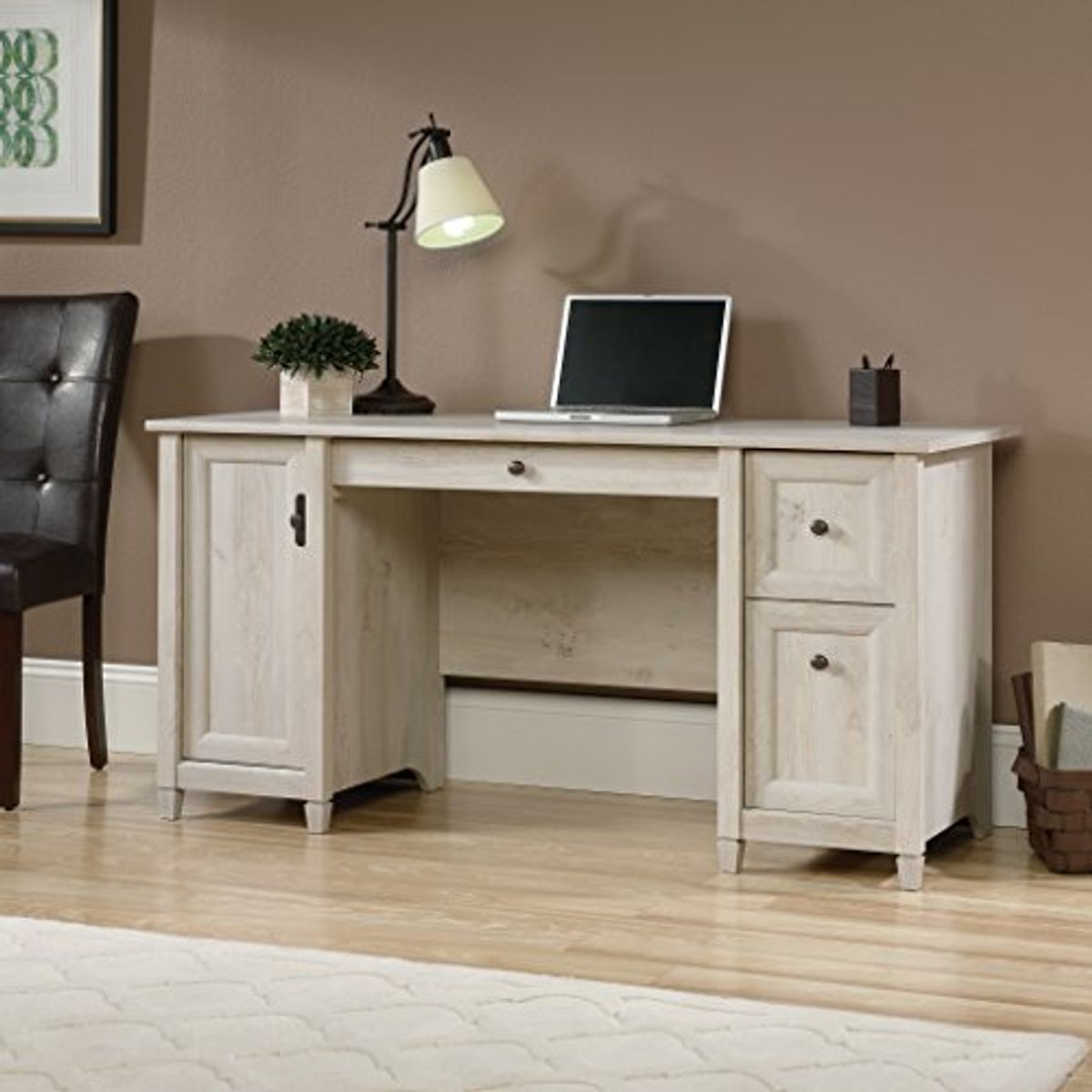 Sauder Edge Water Computer Desk, Chalked Chestnut & Costa Lateral File, Chalked Chestnut Finish