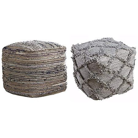 Signature Design by Ashley - Absalom Pouf - Cotton/Hemp - Contemporary - Natural & Adelphie Pouf - Wool - Contemporary - Natural/Gray