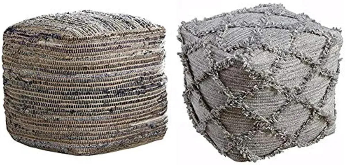 Signature Design by Ashley - Absalom Pouf - Cotton/Hemp - Contemporary - Natural & Adelphie Pouf - Wool - Contemporary - Natural/Gray