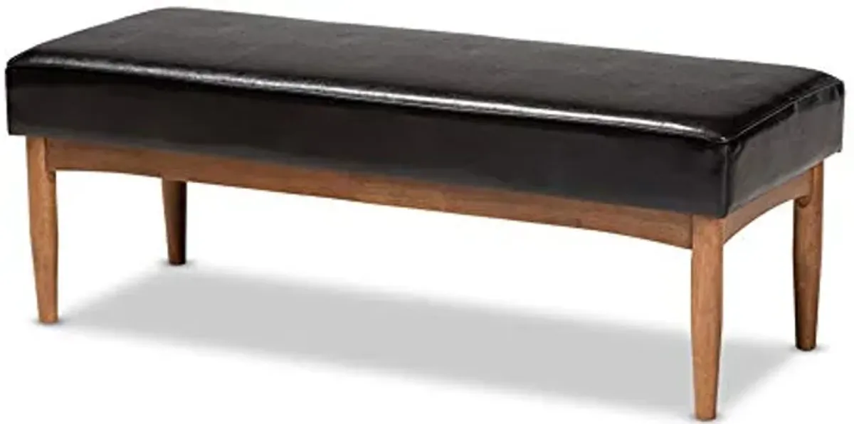 Baxton Studio Arvid Mid-Century Modern Dark Brown Faux Leather Upholstered Wood Dining Bench