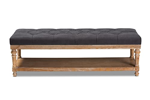 Baxton Studio Linda Modern and Rustic Charcoal Linen Fabric Upholstered and Greywashed Wood Storage Bench