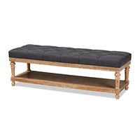 Baxton Studio Linda Modern and Rustic Charcoal Linen Fabric Upholstered and Greywashed Wood Storage Bench
