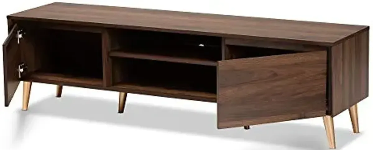 Baxton Studio Landen Mid-Century Modern Walnut Brown and Gold Finished Wood TV Stand
