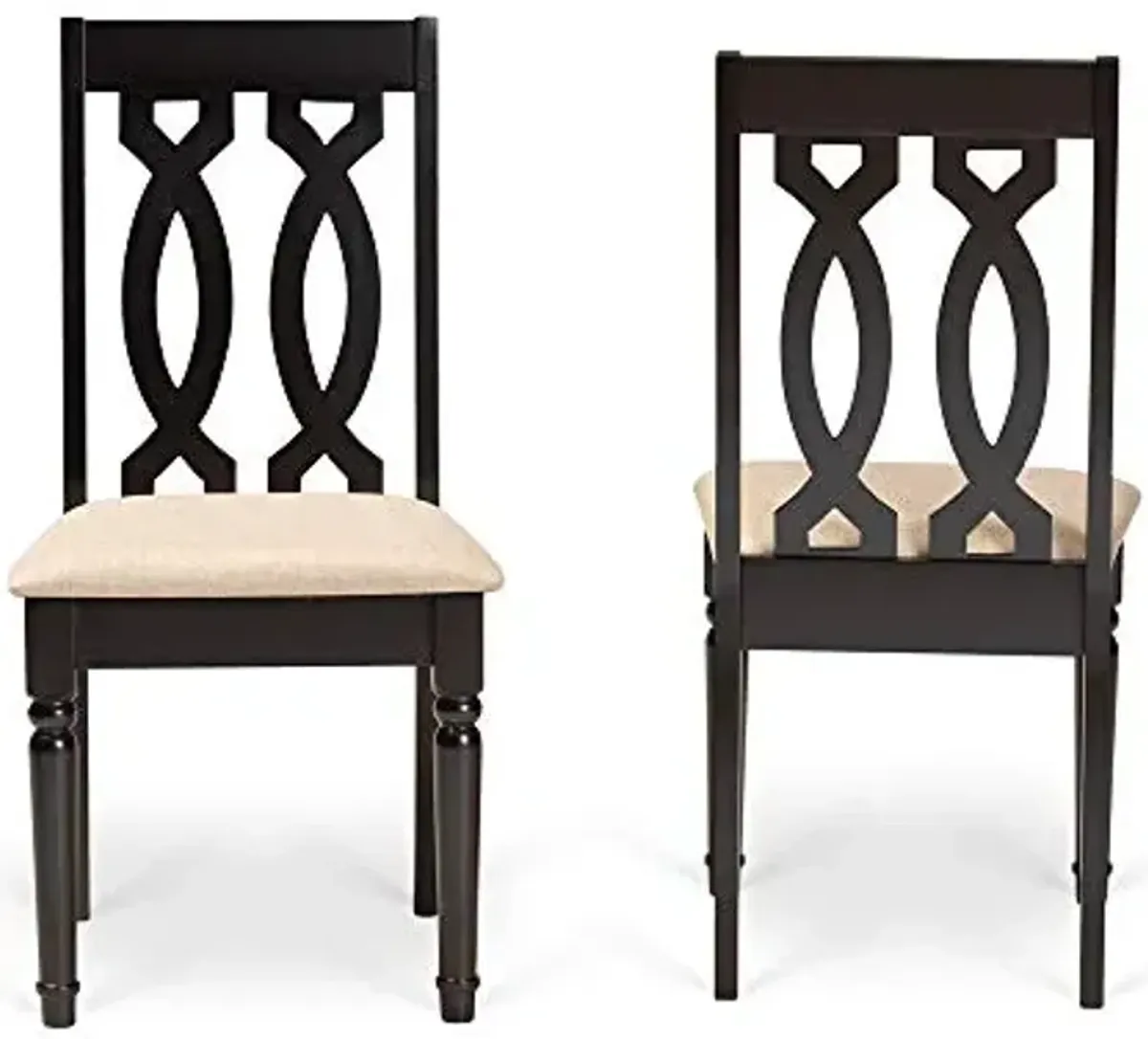 Baxton Studio Cherese Dining Chair and Dining Chair Sand Fabric Upholstered and Dark Brown Finished Wood 2-Piece Dining Chair Set