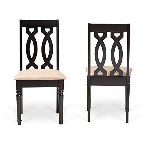 Baxton Studio Cherese Dining Chair and Dining Chair Sand Fabric Upholstered and Dark Brown Finished Wood 2-Piece Dining Chair Set