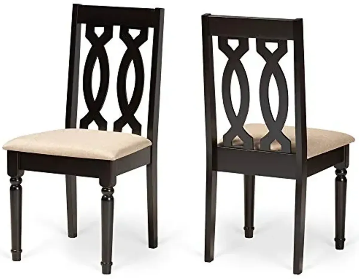 Baxton Studio Cherese Dining Chair and Dining Chair Sand Fabric Upholstered and Dark Brown Finished Wood 2-Piece Dining Chair Set