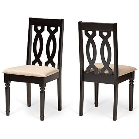Baxton Studio Cherese Dining Chair and Dining Chair Sand Fabric Upholstered and Dark Brown Finished Wood 2-Piece Dining Chair Set