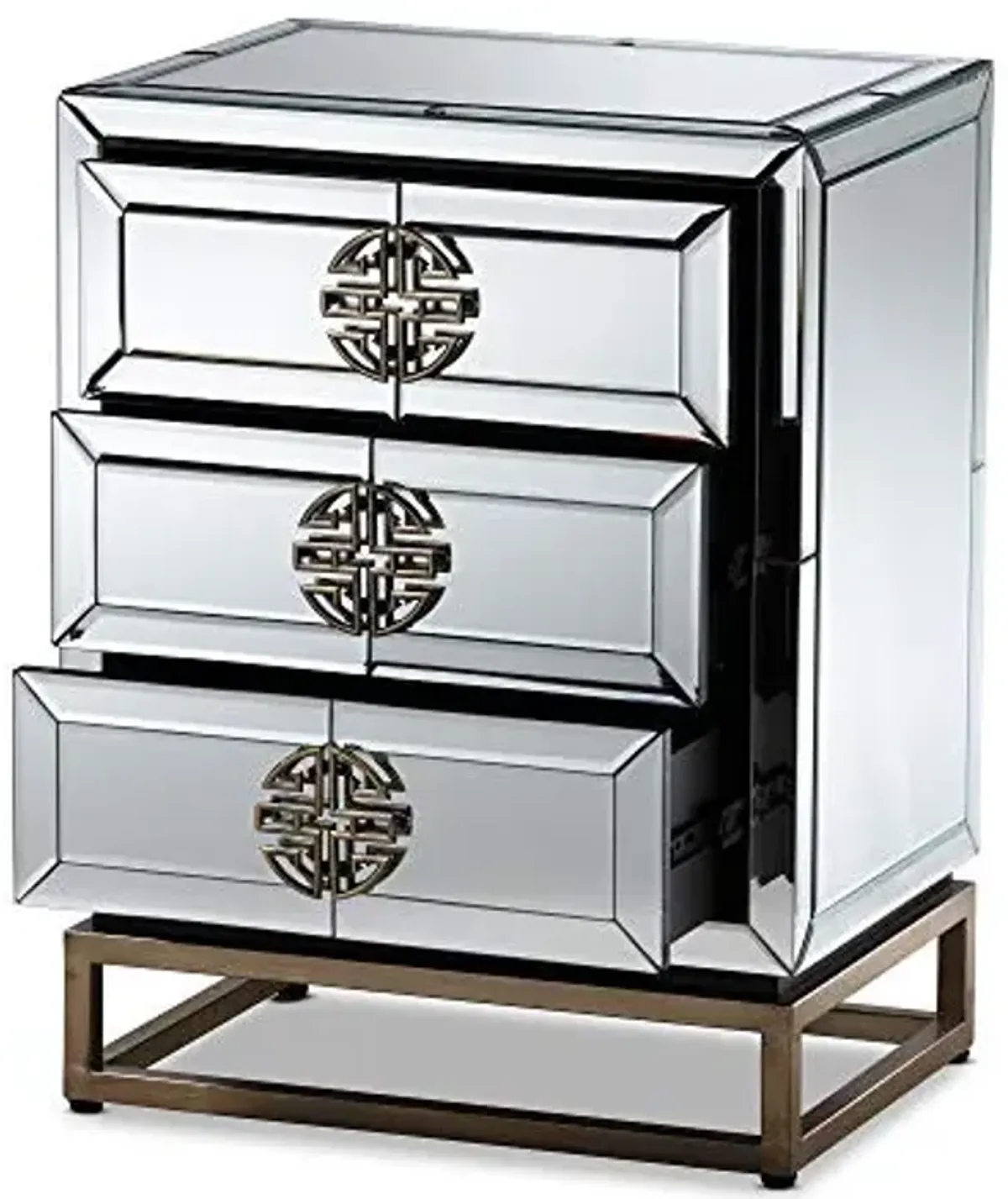 Baxton Studio Laken Contemporary Glam and Luxe Mirrored and Antique Bronze Finished 3-Drawer End Table