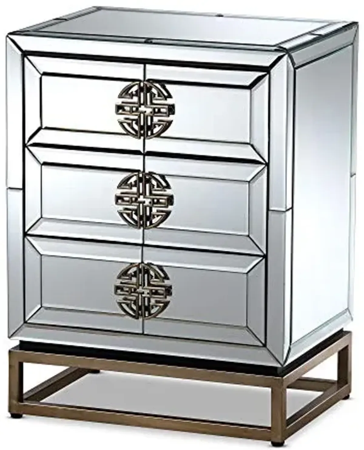Baxton Studio Laken Contemporary Glam and Luxe Mirrored and Antique Bronze Finished 3-Drawer End Table