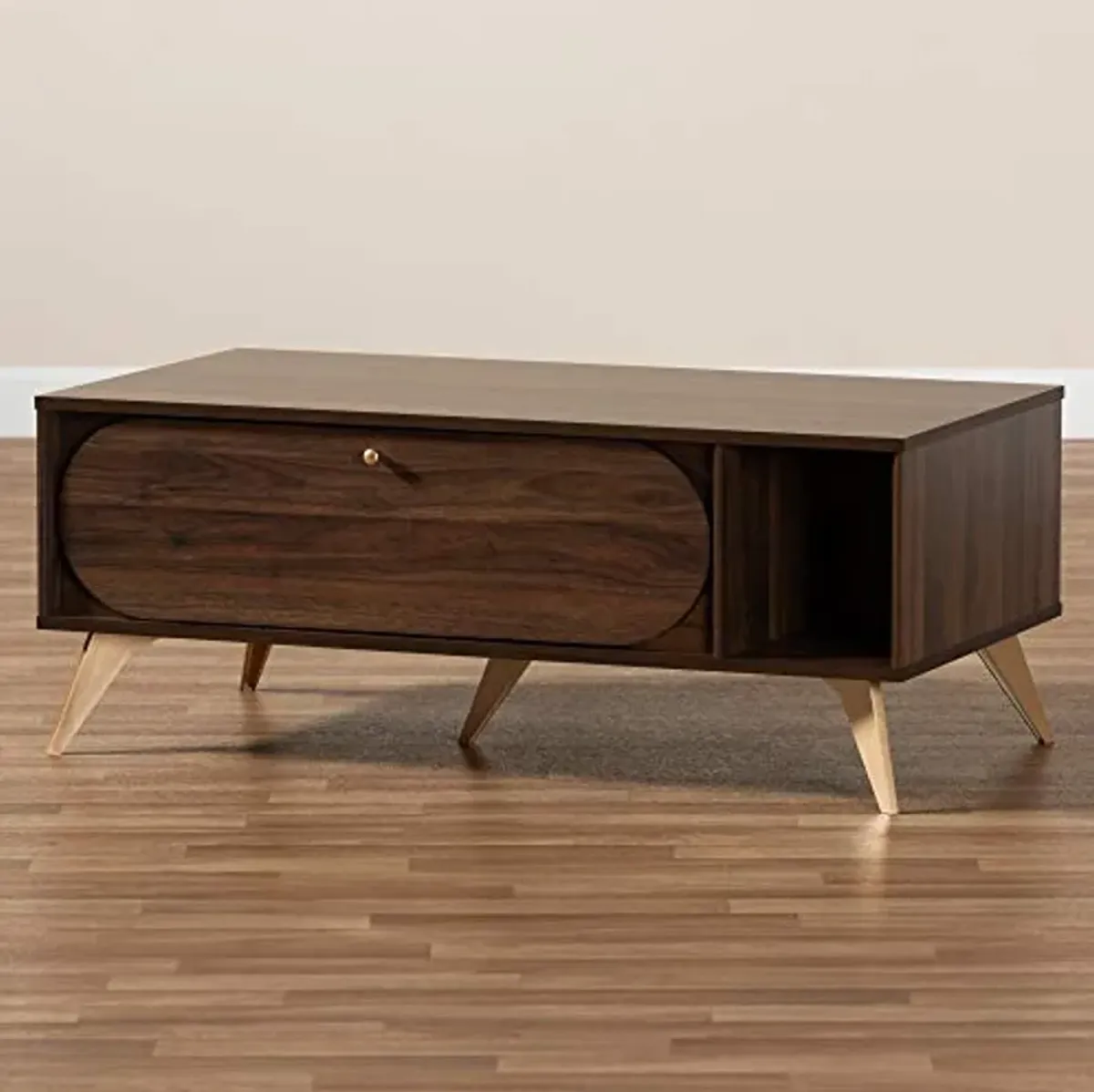 Baxton Studio Edel Coffee Tables, Walnut Brown/Gold