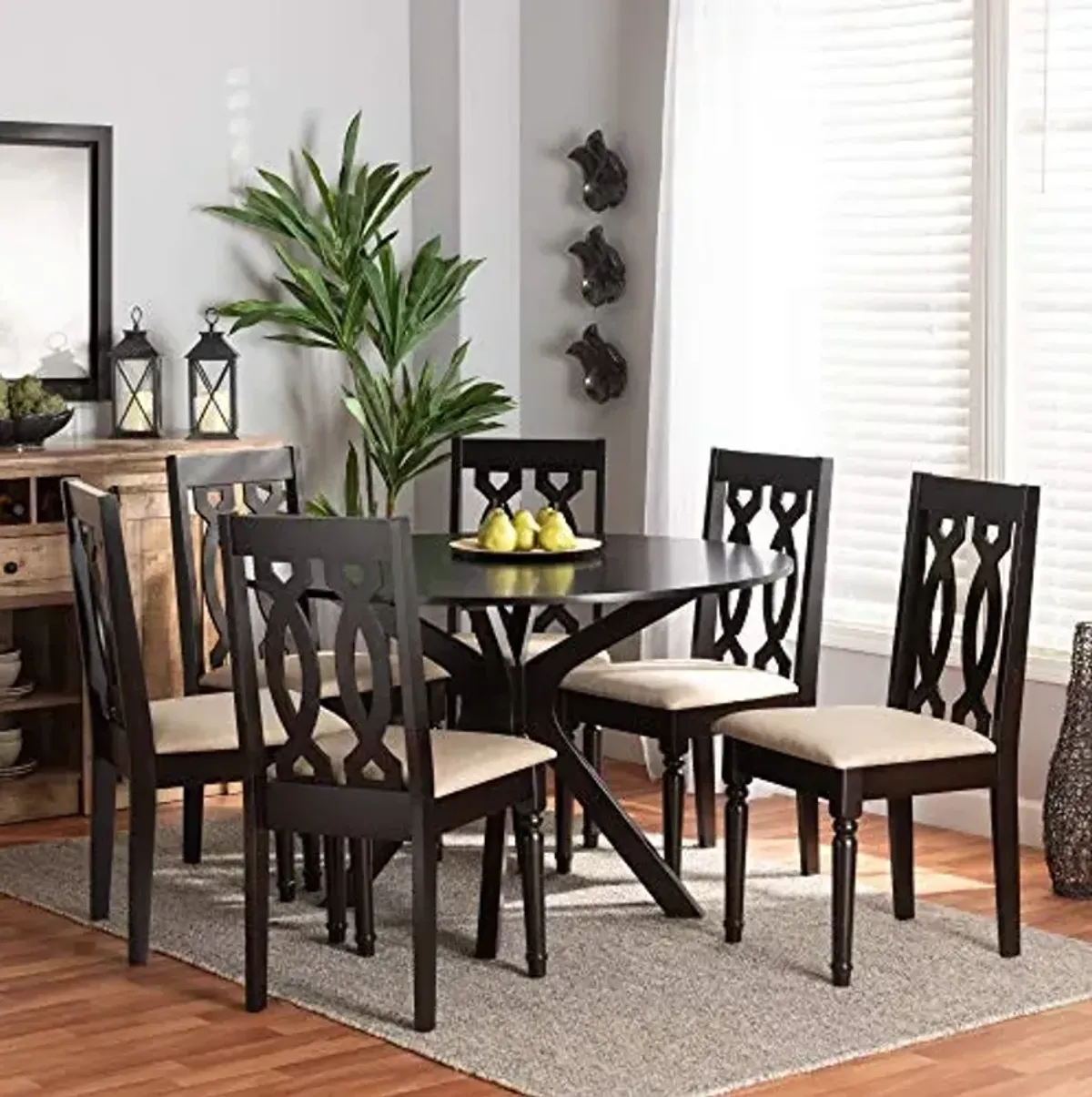 Baxton Studio Callie Modern and Contemporary Sand Fabric Upholstered and Dark Brown Finished Wood 7-Piece Dining Set