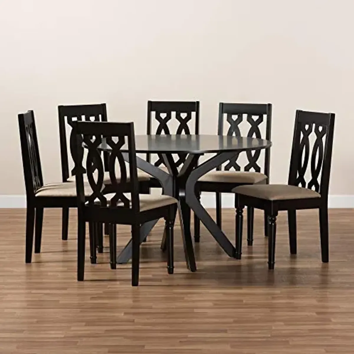 Baxton Studio Callie Modern and Contemporary Sand Fabric Upholstered and Dark Brown Finished Wood 7-Piece Dining Set