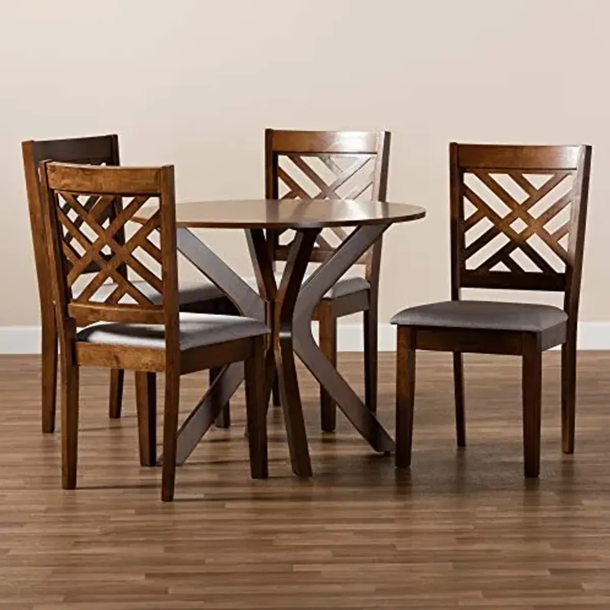 Baxton Studio Norah Modern and Contemporary Grey Fabric Upholstered and Walnut Brown Finished Wood 5-Piece Dining Set