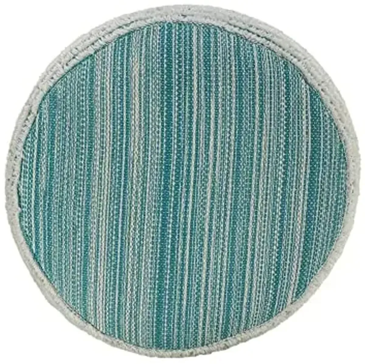 LR Home Indoor Polyester Modern Striped Ottoman Pouf | Aqua/White,18" x 18" x 14"