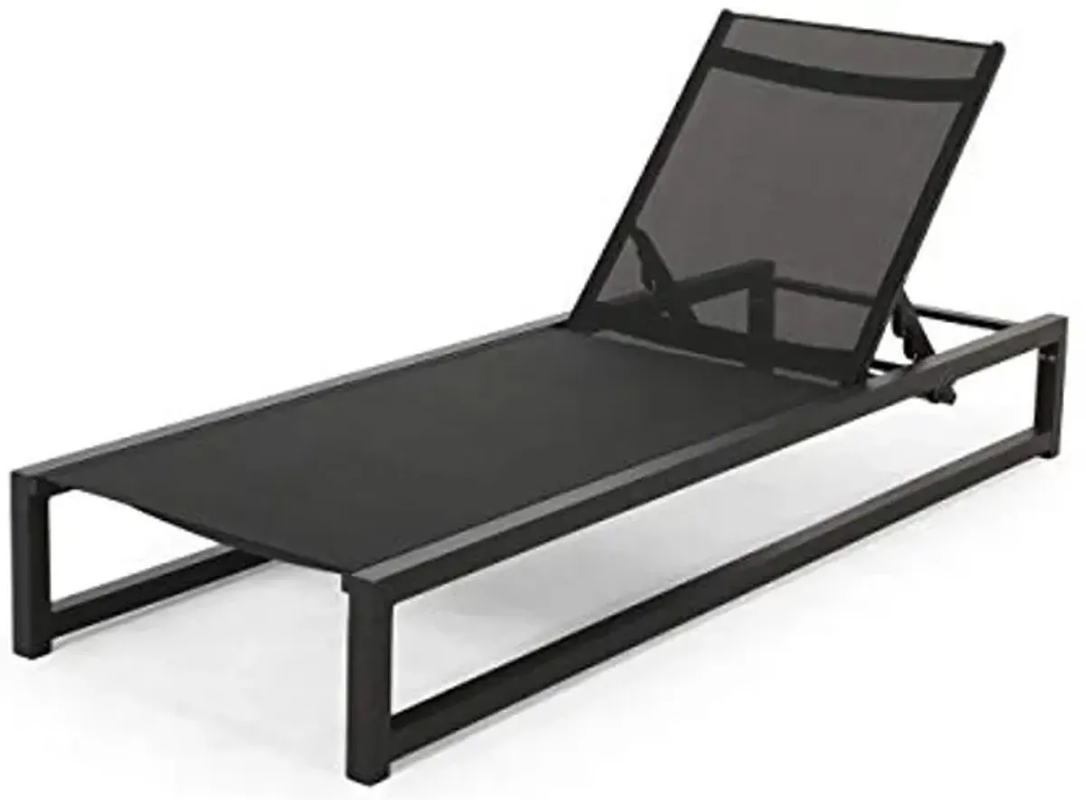 Vivian Outdoor Aluminum Chaise Lounge Set with C-Shaped End Table, Black