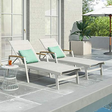 Christopher Knight Home Teresa Outdoor Aluminum Chaise Lounge with Mesh Seating (Set of 2), White