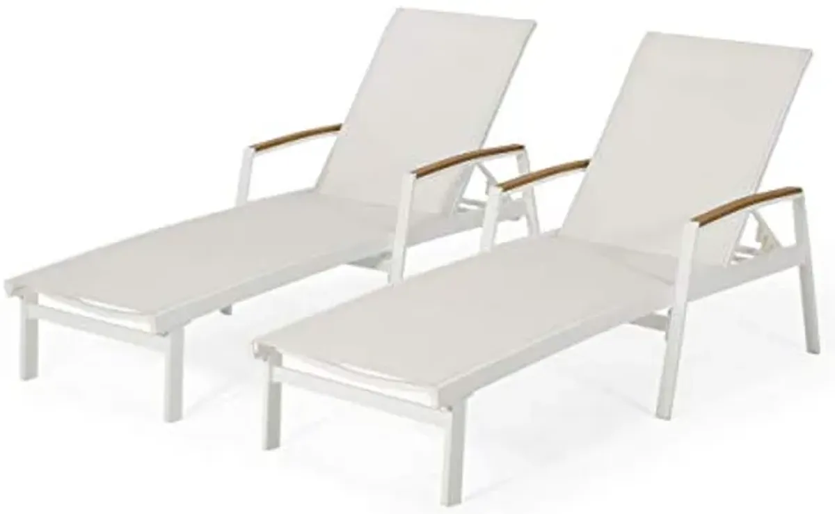 Christopher Knight Home Teresa Outdoor Aluminum Chaise Lounge with Mesh Seating (Set of 2), White