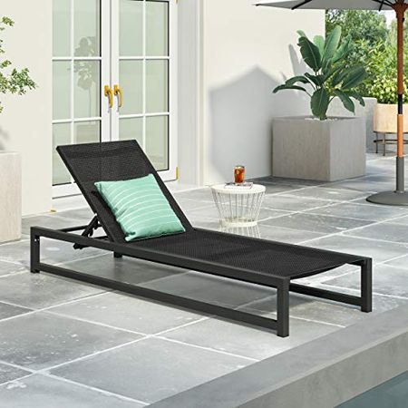 Christopher Knight Home Vivian Outdoor Aluminum Chaise Lounge with Mesh Seating, Black