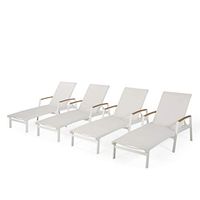 Teresa Outdoor Aluminum Chaise Lounge with Mesh Seating (Set of 4), White