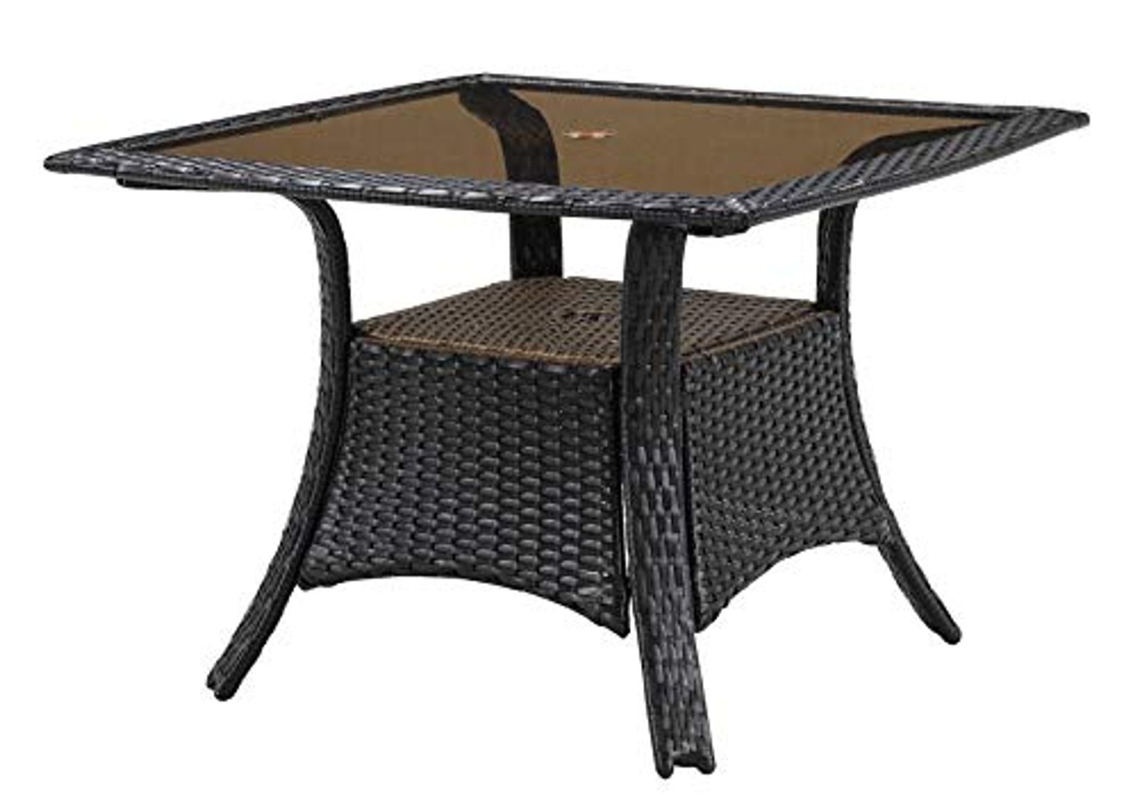 Hanover Strathmere 41 in. Square Glass Top Woven Dining Table, Brown