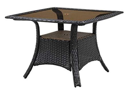 Hanover Strathmere 41 in. Square Glass Top Woven Dining Table, Brown