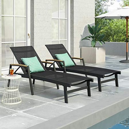 Christopher Knight Home Teresa Outdoor Aluminum Chaise Lounge with Mesh Seating (Set of 2), Black