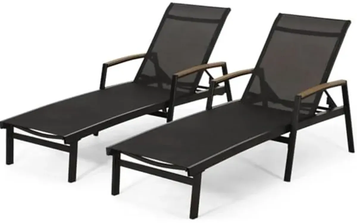 Christopher Knight Home Teresa Outdoor Aluminum Chaise Lounge with Mesh Seating (Set of 2), Black