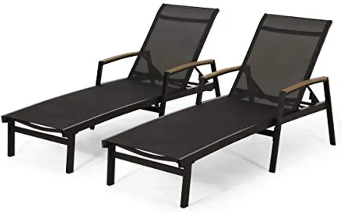 Christopher Knight Home Teresa Outdoor Aluminum Chaise Lounge with Mesh Seating (Set of 2), Black