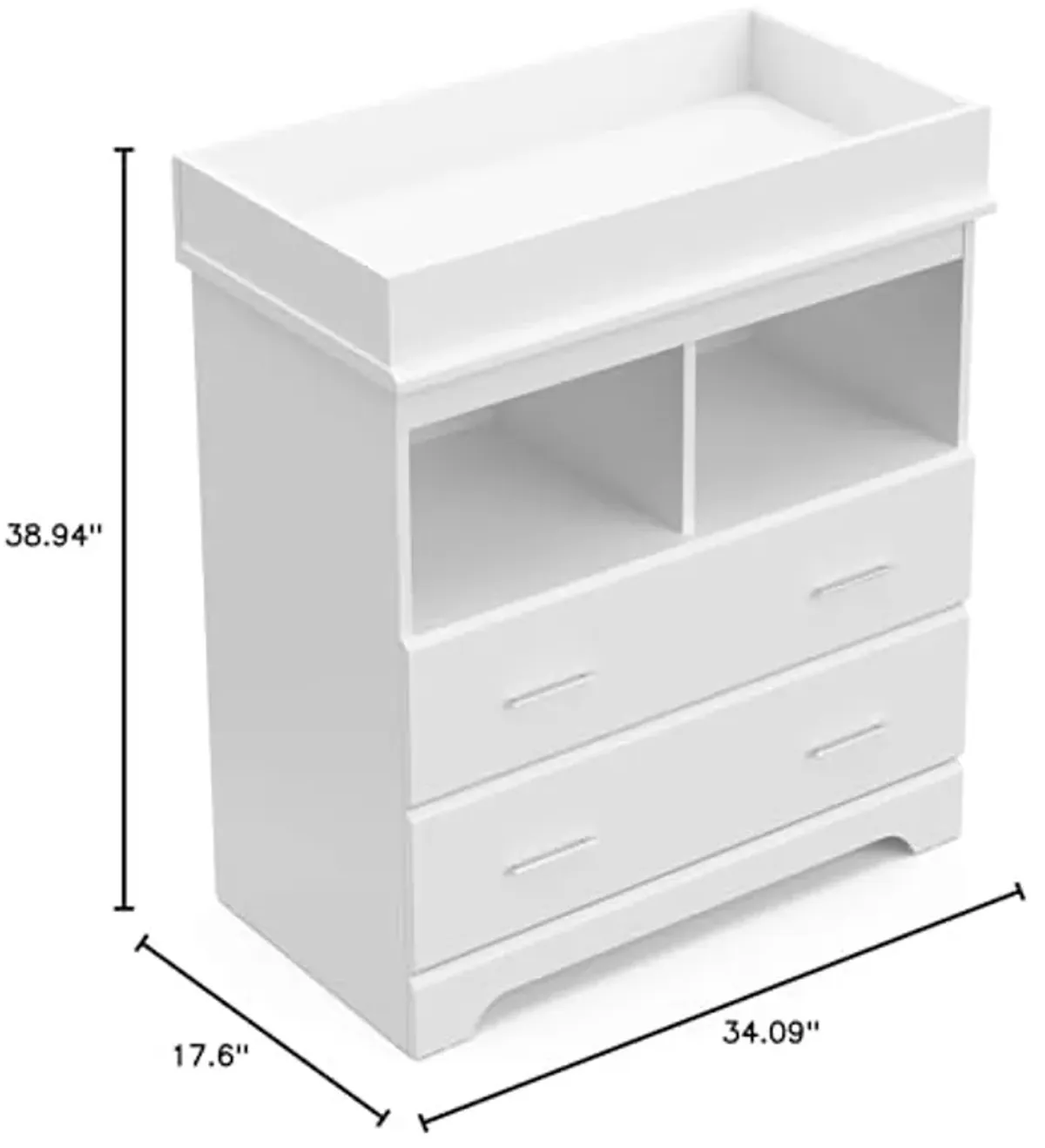 Storkcraft Brookside 2 Drawer Changing Table Dresser (White) – GREENGUARD Gold Certified, Easy-to-Match Chest of Drawers and Cubbies for Nursery and Kids Bedroom, Includes Changing Table Topper