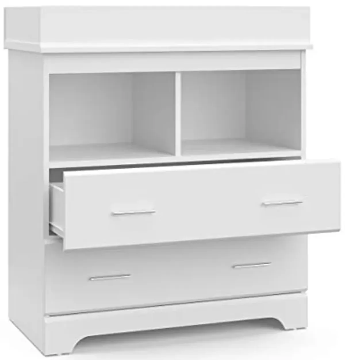 Storkcraft Brookside 2 Drawer Changing Table Dresser (White) – GREENGUARD Gold Certified, Easy-to-Match Chest of Drawers and Cubbies for Nursery and Kids Bedroom, Includes Changing Table Topper