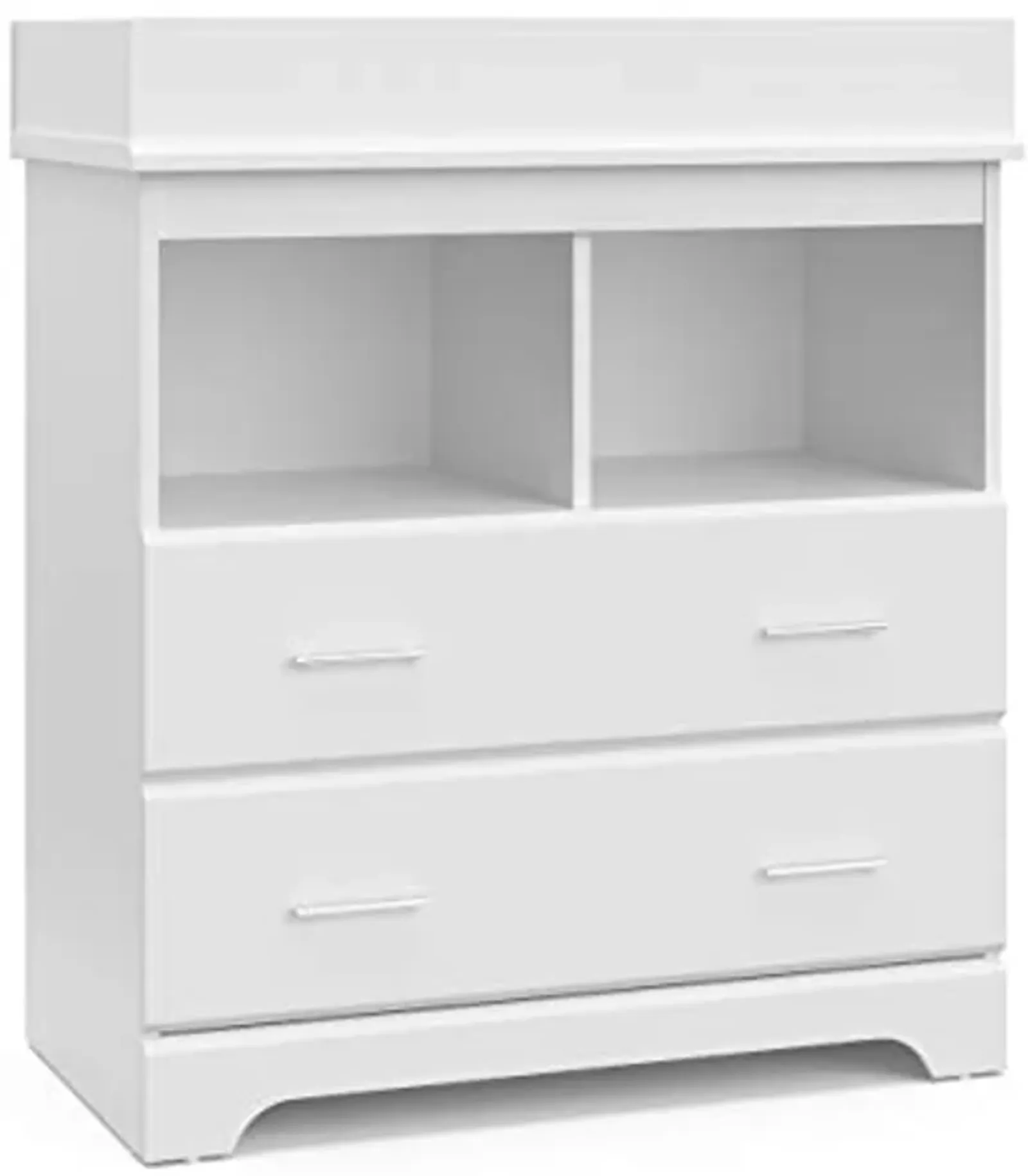 Storkcraft Brookside 2 Drawer Changing Table Dresser (White) – GREENGUARD Gold Certified, Easy-to-Match Chest of Drawers and Cubbies for Nursery and Kids Bedroom, Includes Changing Table Topper