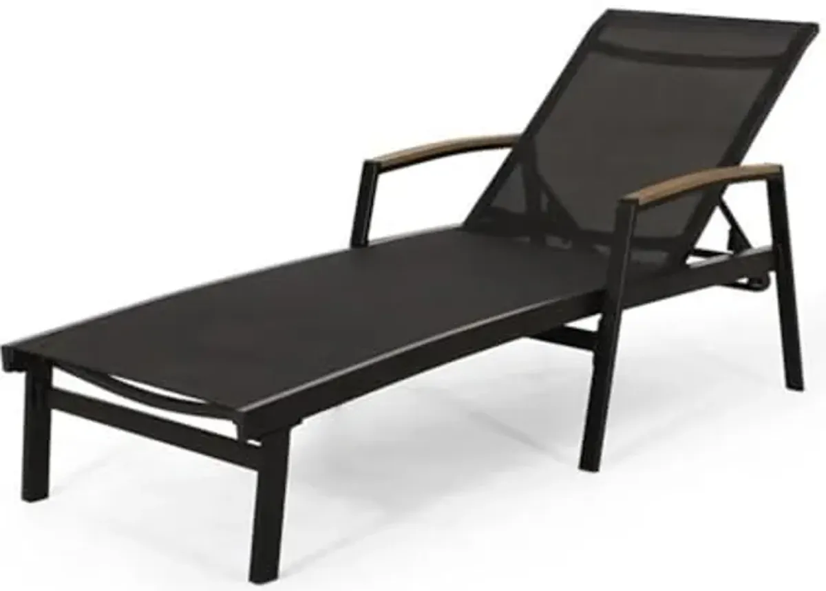 Teresa Outdoor Aluminum Chaise Lounge with Mesh Seating (Set of 4), Black