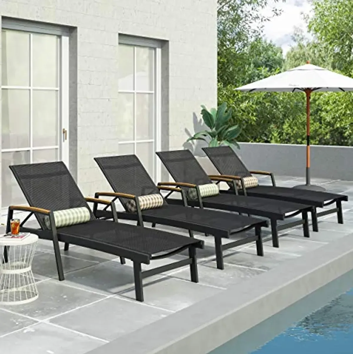 Teresa Outdoor Aluminum Chaise Lounge with Mesh Seating (Set of 4), Black