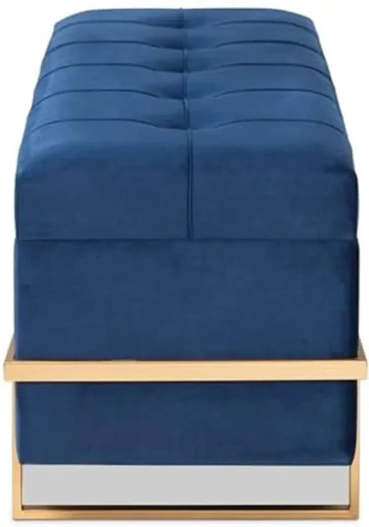 Baxton Studio Parker Glam and Luxe Navy Blue Velvet Upholstered and Gold Metal Finished Storage Ottoman