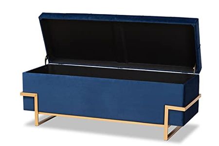 Baxton Studio Navy Blue Velvet Upholstered and Gold Finished Storage Ottoman