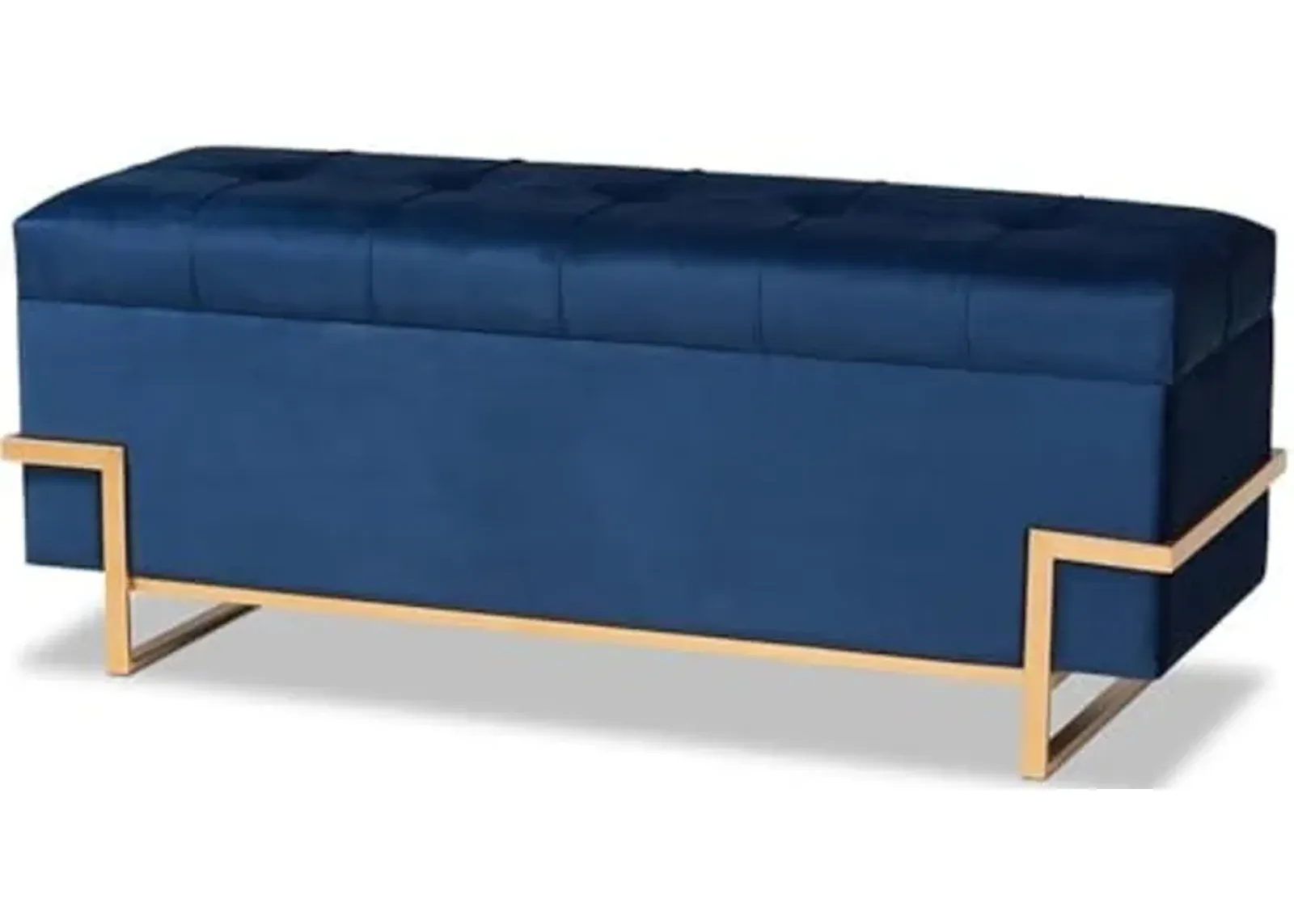 Baxton Studio Parker Glam and Luxe Navy Blue Velvet Upholstered and Gold Metal Finished Storage Ottoman