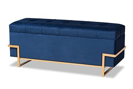 Baxton Studio Navy Blue Velvet Upholstered and Gold Finished Storage Ottoman