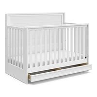 Storkcraft Luna 5-in-1 Convertible Crib with Drawer (White) – GREENGUARD Gold Certified, Crib with Drawer Combo, Full-Size Nursery Storage Drawer, Converts to Toddler Bed, Daybed and Full-Size Bed