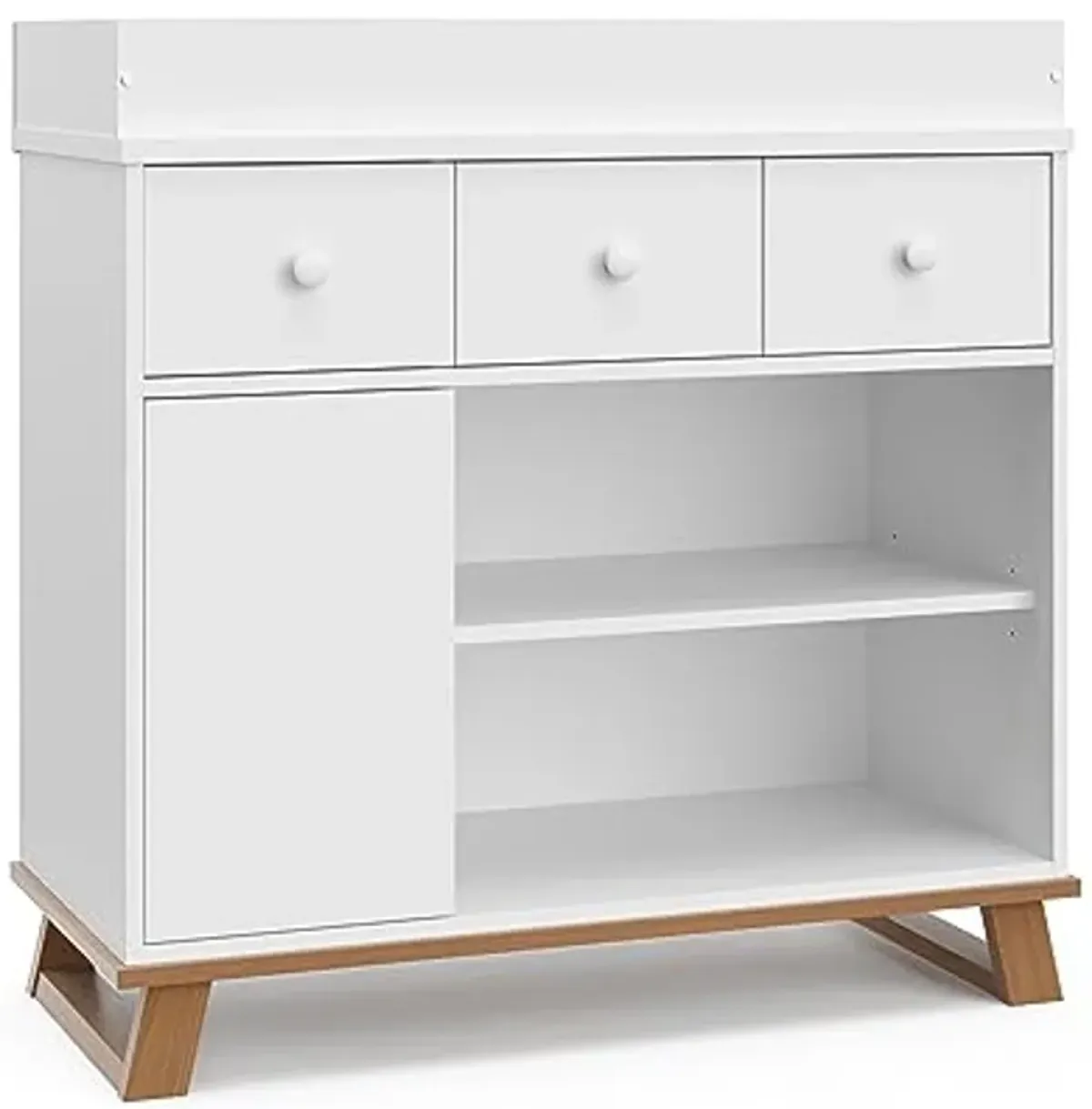 Storkcraft Modern Nursery Changing Table Dresser (White with Vintage Driftwood) – GREENGUARD Gold Certified, Baby Dresser With Changing Table Top, Dresser for Nursery, Changing Table With Drawers