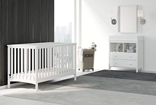 Storkcraft Alpine 2 Drawer Changing Table Chest (White) - Attached Changing Table Topper Fits Any Standard-Size Baby Changing Pad, 2 Drawers, 2 Shelves for Extra Nursery Storage, Easy to Assemble