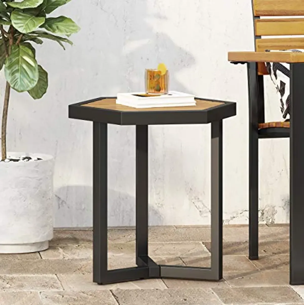 Christopher Knight Home END Table, Black Metal + Teak