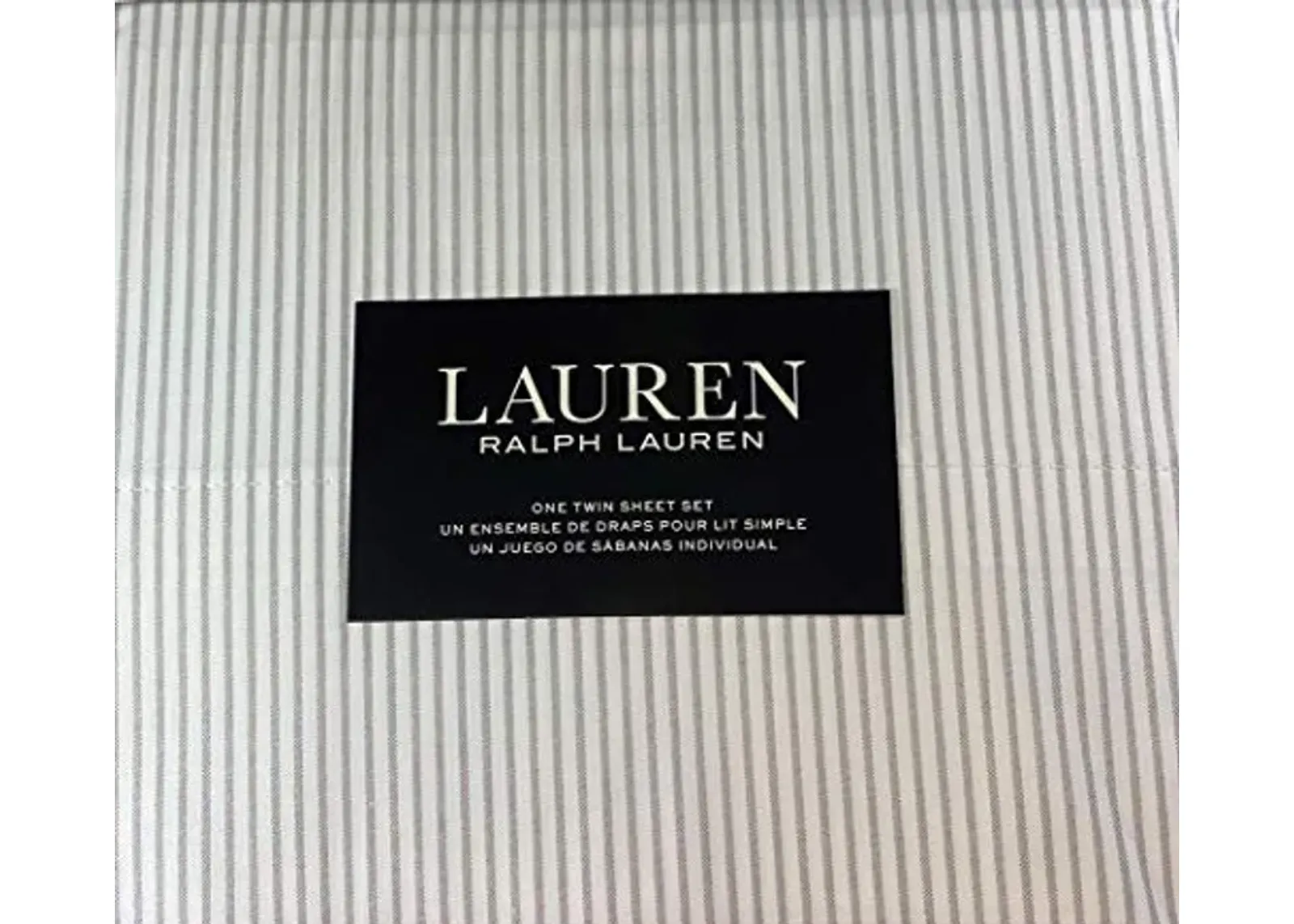 Lauren Ralph Lauren 3 Piece Twin Size Striped Sheet Set 100% Cotton Gray/White