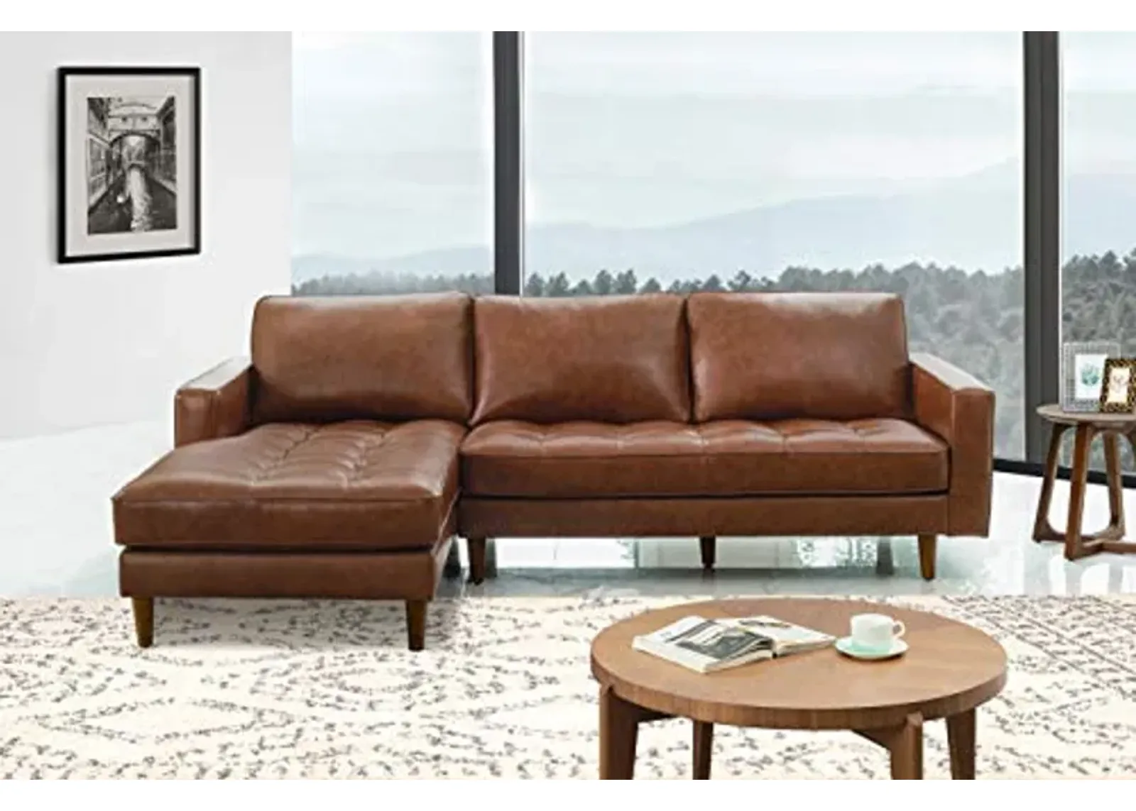 Abbyson Living Holloway Leather Sectional - Modern Design, Top Grain Leather, High Density Foam, Sectional, Camel