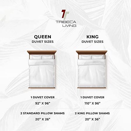 Tribeca Living 300 Thread Count Rayon from Bamboo Oversized Duvet Cover Set King White (BAM300DUVKIWH)