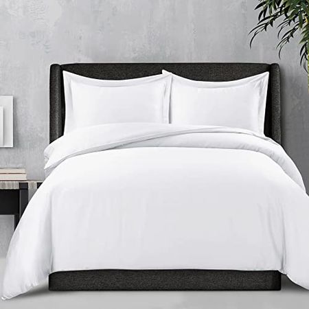 Tribeca Living 300 Thread Count Rayon from Bamboo Oversized Duvet Cover Set King White (BAM300DUVKIWH)