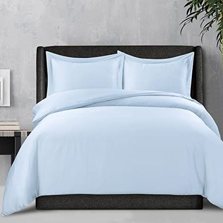 Tribeca Living 300 Thread Count Rayon from Bamboo Oversized Duvet Cover Set King Blue (BAM300DUVKIBL)