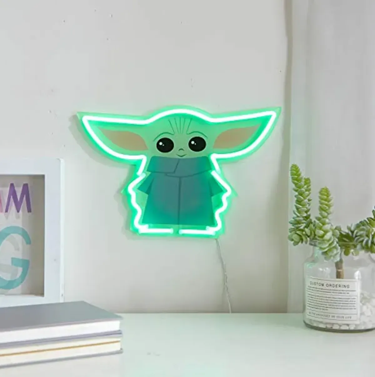 Idea Nuova Star Wars: The Mandalorian featuring The Child LED Neon Figural Mounted Wall Art, 11.8" L x 7.56" H x .55" D